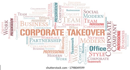 Corporate Takeover Vector Word Cloud, Made With Text Only.