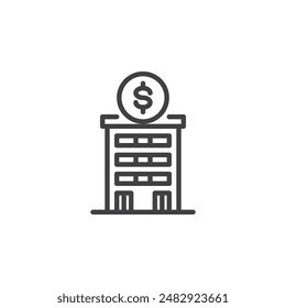 Corporate Tax line icon. linear style sign for mobile concept and web design. Building with a dollar sign outline vector icon. Symbol, logo illustration. Vector graphics