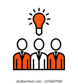 Corporate Team Finding New Idea Icon. Thin Line With Orange Fill Design. Vector Illustration.