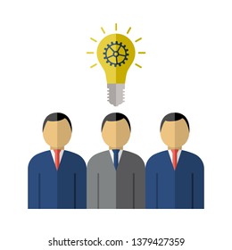 Corporate Team Finding New Idea Icon. Flat Color Design. Vector Illustration.