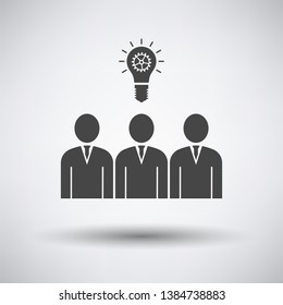 Corporate Team Finding New Idea Icon on gray background, round shadow. Vector illustration.