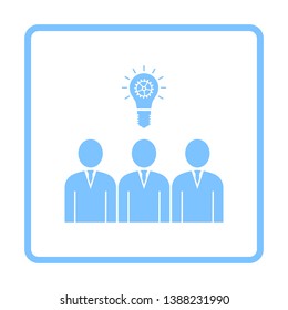 Unternehmensteam findet neues Ideensymbol. Blaues Rahmendesign. Vektorgrafik.