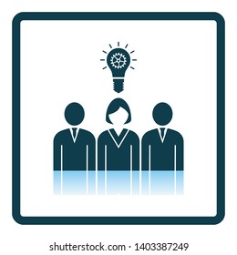 Corporate Team Finding New Idea With Woman Leader Icon. Square Shadow Reflection Design. Vector Illustration.