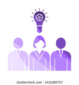 Equipo Corporativo Encontrando Nueva Idea Con Icono De La Mujer Líder. Diseño de la escalera de color plana. Ilustración vectorial.