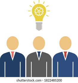 Unternehmensteam findet neues Ideensymbol. Flaches Farbdesign. Vektorgrafik.