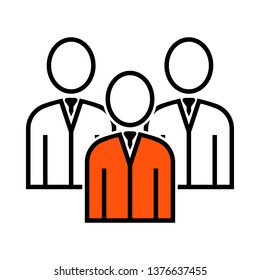 Corporate Team Icon. Thin Line With Orange Fill Design. Vector Illustration.