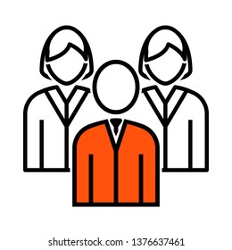 Corporate Team Icon. Thin Line With Orange Fill Design. Vector Illustration.