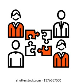 Corporate Team Icon. Thin Line With Orange Fill Design. Vector Illustration.