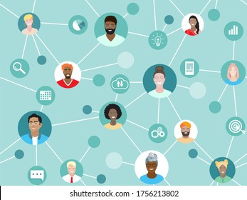 Corporate Team Working Remotely Online On Project. Business Web Communication Vector Seamless Pattern. Diverse Employees Work Together, International Network, Virtual Office, Freelance Project Group.