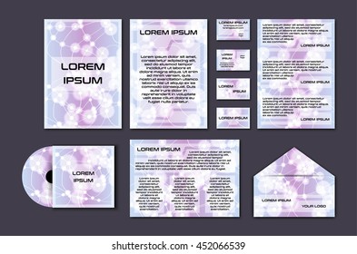 Corporate template set with glowing abstract layout. Vector company style for brandbook and guideline. EPS 10