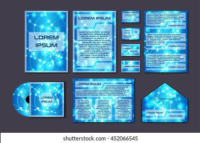 Corporate template set with glowing abstract layout. Vector company style for brandbook and guideline. EPS 10