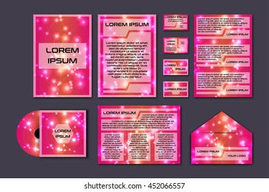 Corporate template set with glowing abstract layout. Vector company style for brandbook and guideline. EPS 10