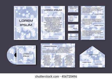 Corporate template set with glowing abstract layout. Vector company style for brandbook and guideline. EPS 10