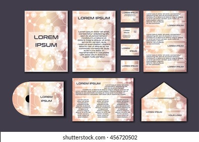 Corporate template set with glowing abstract layout. Vector company style for brandbook and guideline. EPS 10