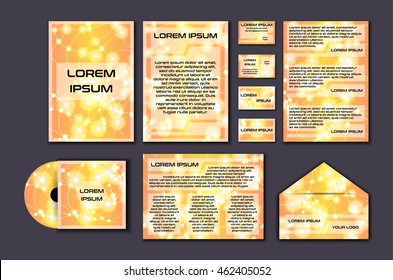 Corporate template set with glowing abstract layout. Vector company style for brandbook and guideline. EPS 10