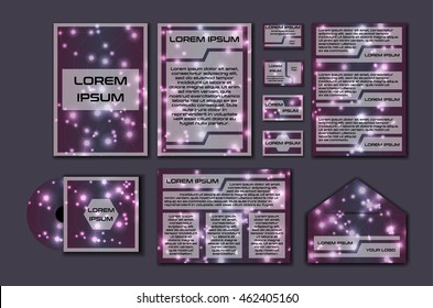 Corporate template set with glowing abstract layout. Vector company style for brandbook and guideline. EPS 10