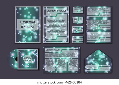 Corporate template set with glowing abstract layout. Vector company style for brandbook and guideline. EPS 10