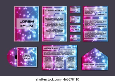 Corporate template set with glowing abstract layout. Vector company style for brandbook and guideline. EPS 10