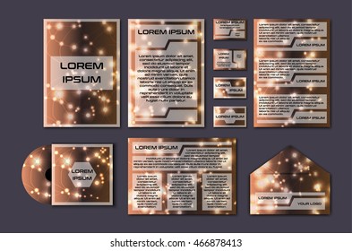 Corporate template set with glowing abstract layout. Vector company style for brandbook and guideline. EPS 10