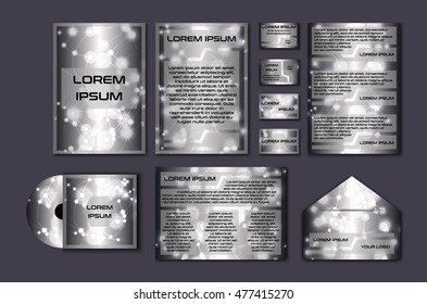 Corporate template set with glowing abstract layout. Vector company style for brandbook and guideline. EPS 10