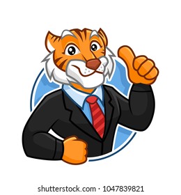 Corporate Tiger mascot vector in isolated white background, tiger character design, cartoon style