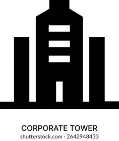 Corporate Tower and Office Building Structure Icon Design