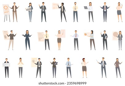 Corporate trainer icons set cartoon vector. Business training. Coach team