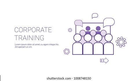 Corporate Training Business Coaching Concept Banner With Copy Space Thin Line Vector Illustration