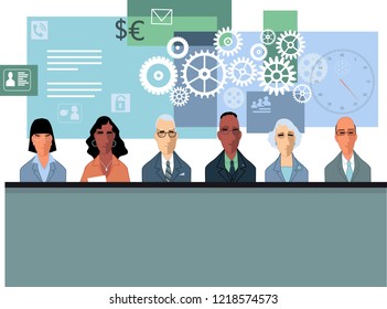 Corporate training conceptual illustration with business people at the lecture, EPS 8 vector illustration