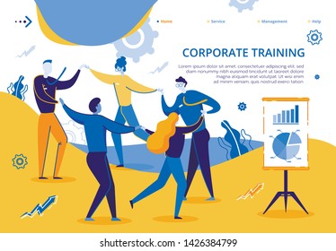 Corporate Training for Group Company Employees. Man and Woman Stand in Circle Holding Hands. Improve Performance People. Board with Schedule Financial Growth Company. Employee Training Courses