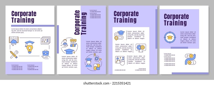 Corporate Training Program Purple Brochure Template. Distant Education. Leaflet Design With Linear Icons. Editable 4 Vector Layouts For Presentation, Annual Reports. Anton, Lato-Regular Fonts Used