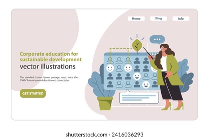 Corporate training for sustainability. Empowering teams for environmental and social goals. Education driving change. Flat vector illustration.