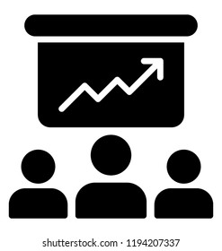 Corporate training to team members, graph presentation icon vector 