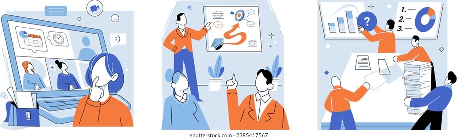 Corporate training vector illustration. Coaching sessions help individuals overcome their personal and professional challenges Learning new skills is vital for career advancement The collective effort