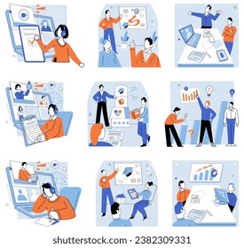 Corporate training vector illustration. Lesson plans should incorporate interactive activities to keep learners engaged The management presentation outlined companys future vision Attending