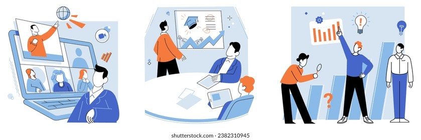 Corporate training vector illustration. I want to learn how to coach others to reach their full potential The business audience was engaged throughout conference The corporate training metaphor