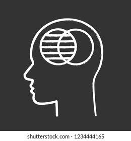 Corporate transparency chalk icon. Transparency in business. Analytical, critical and logical thinking. Human head with overlapping circles. Intersection. Isolated vector chalkboard illustration