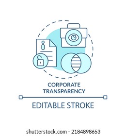 Corporate transparency turquoise concept icon. Ethical company behavior abstract idea thin line illustration. Isolated outline drawing. Editable stroke. Arial, Myriad Pro-Bold fonts used