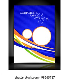 Corporate transparent flyer, banner or cover design with colorful waves on line texture background in blue color. EPS10, Vector Illustration.