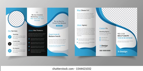  Corporate Tri fold brochure design  with square shapes, corporate business template for tri fold flyer. Creative concept folded flyer or brochure.