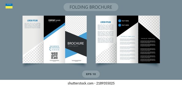 Corporate Tri fold brochure design, brochure flyer design, Vector . Blue and black brochure.