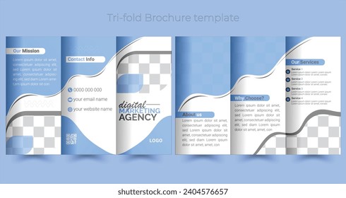 Corporate tri fold brochure design template, Business Digital Marketing Agency Tri-Fold Brochure Design Template