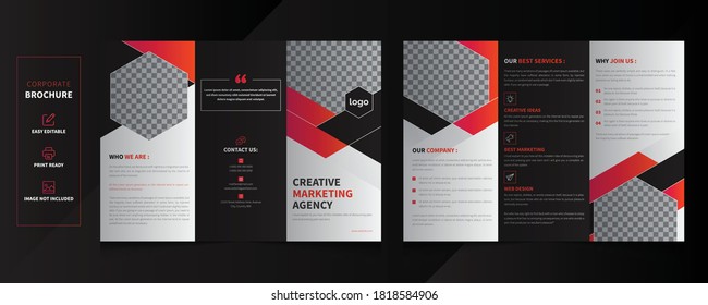 Corporate Tri Fold Brochure vector illustration. Vector triple folding brochure for business and advertising. Layout with modern elements and abstract background.
Creative three folded Brochure