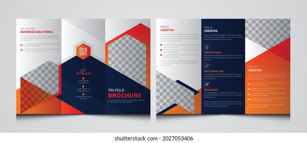 Corporate Tri Fold Brochure vector illustration. Vector triple folding brochure for business and advertising. Layout with modern elements and abstract background. Creative three folded Brochure