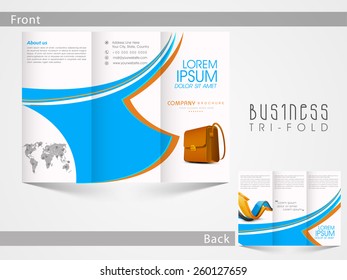 Corporate Tri Fold flyer, brochure or template design with front and back page presentation.