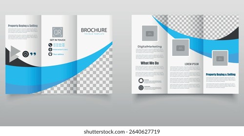 Corporate Trifold Brochure with Blue Wave Design.