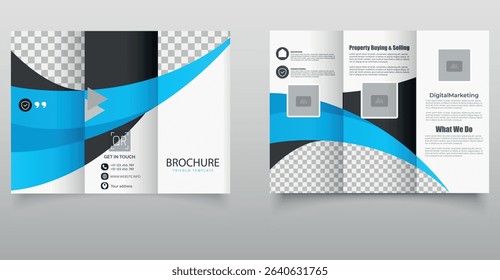 Corporate Trifold Brochure with Blue Wave Design, ideal for marketing and corporate use.