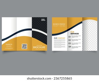 Corporate trifold brochure with orange waves. Easy to edit.