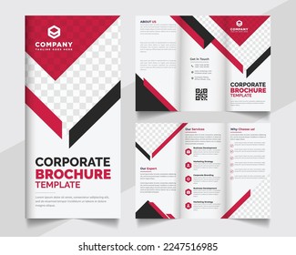 Corporate trifold brochure template with a clean layout and modern, abstract, minimalist style used for your business promotion