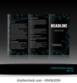 Corporate trifold brochure template design with connection abstract background. Stock vector.